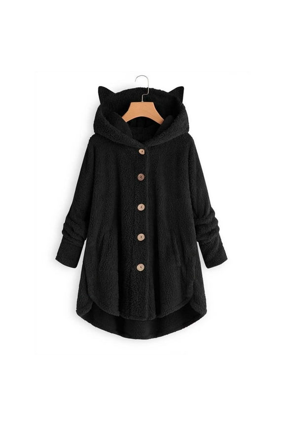 Fall & Winter Clothes Cardigan Sweaters Women Plus Size Button Plush Tops Hooded Loose Cardigan Wool Outerwear Coat Jacket