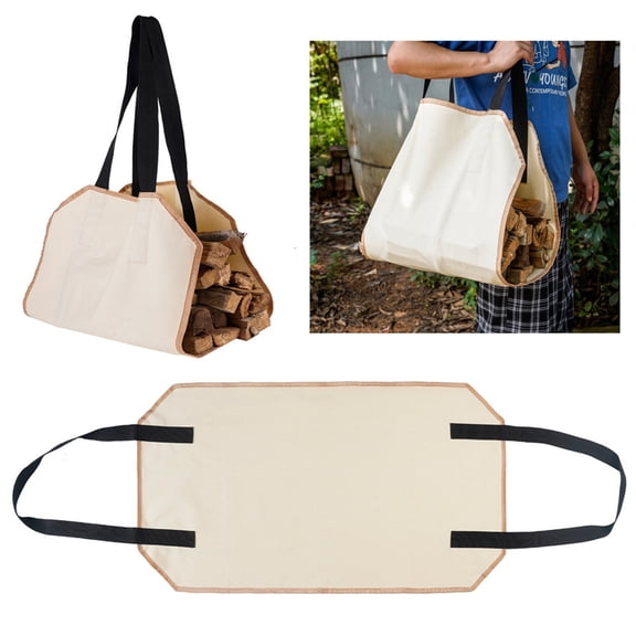 Aufmer Firewood Log Carrier Bag - Waxed Canvas Wood Bag - Fireplace Accessories✿2024 Latest Upgrade！