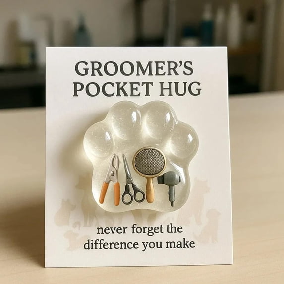 Aufmer Groomers Pocket Card, Pet Stylist Thank You Keepsake, Appreciation Gift for Dog Groomer with Paw Heart Design, Holiday Salon Present