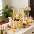 thumbnail image 1 of Aufmer Hand Woven Rabbit Ears Mini Storage Basket Easter Egg Basket Desktop Multicolor Creative Small Storage Basket, white blue yellow pinks, 1 of 6