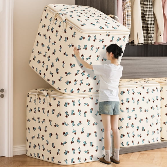 Aufmer Heavy Duty Moving Storage Bag, Oversized Polyester Quilt Container, Reinforced Handle Double Zipper Packing Tote