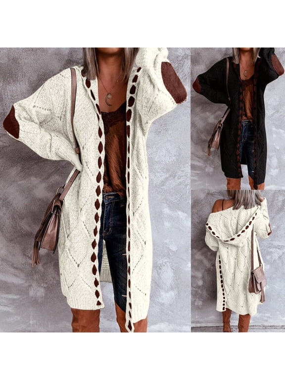 Open Front Womens Cardigan Clearance Long Sleeved Plain Solid Hoodlies Knee-Length Sweater Coat Fashion Casual Long Coat Outerwear