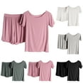 thumbnail image 1 of Aufmer Pajamas for Women Nightgown Clearance Short Sleeve Round Neck Plain Solid Nightshirt Summer Casual Two Piece Suit Ribs Without Marks Flounce Tops/Shirt Set, 1 of 9