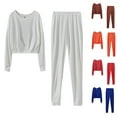 thumbnail image 1 of Aufmer Pajamas for Women Set Clearance Long Sleeved Round Neck Plain Solid Nightgown Fashion Color Sweater Shirt and Pant Tracksuit Sport Suit, 1 of 4