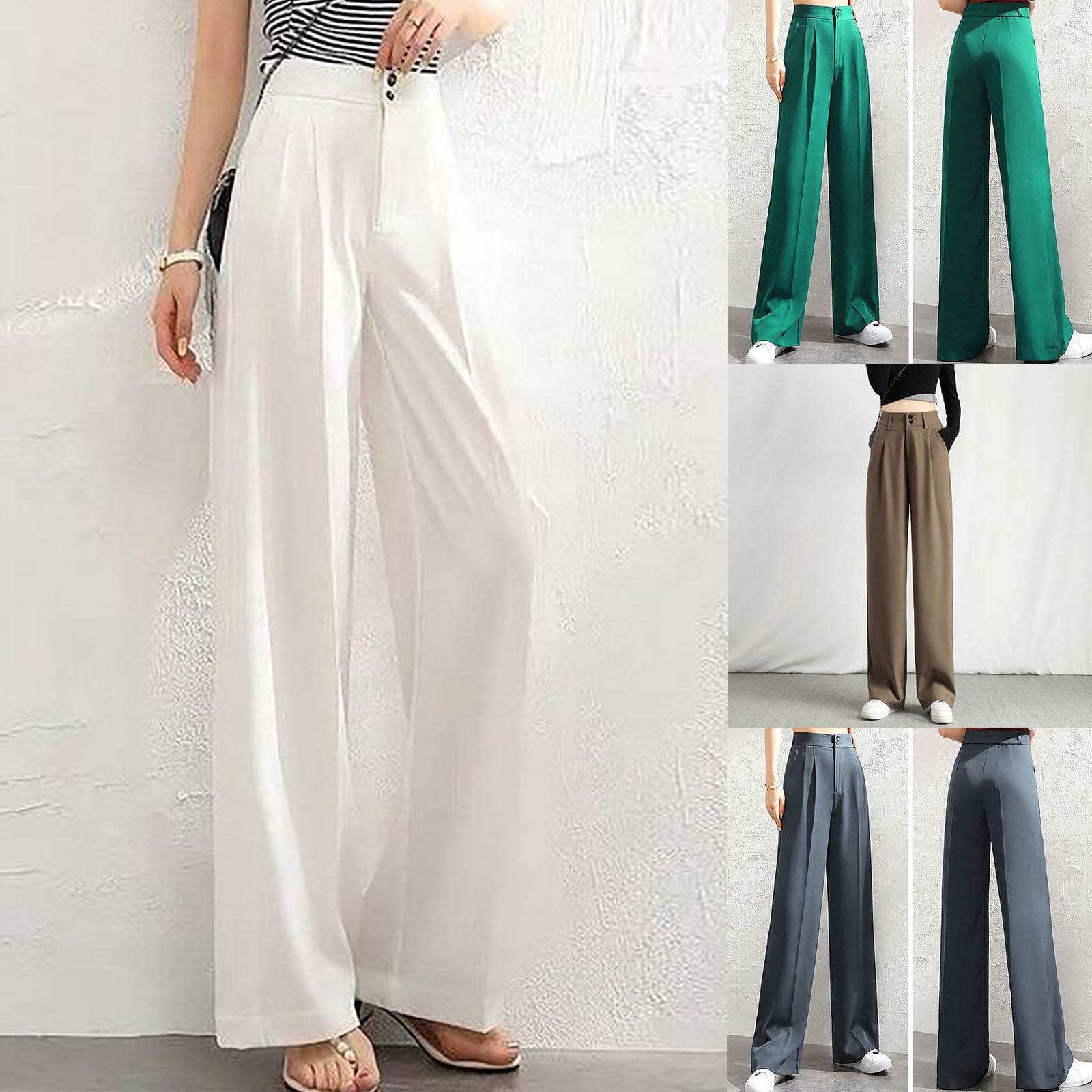 Aufmer Pants for Women Clearance Elastic Waist Wide Leg Pants Extra