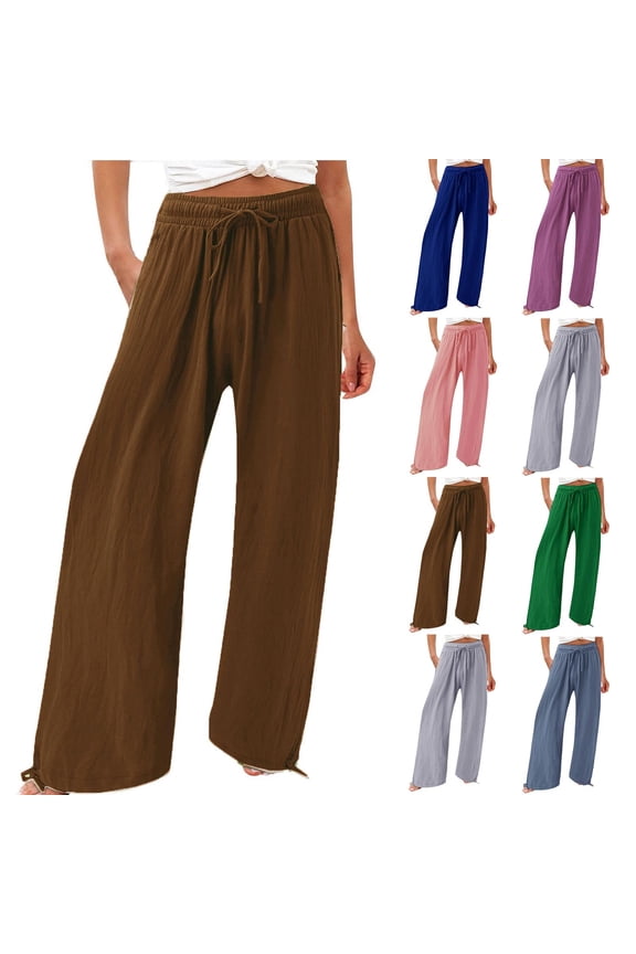 Pants for Women Elastic Waist Wide Leg Pants Extra Long Plain Pocket Trouser Fashion Womens Casual Elastic Loose Pants Straight Wide Leg Trousers Pants
