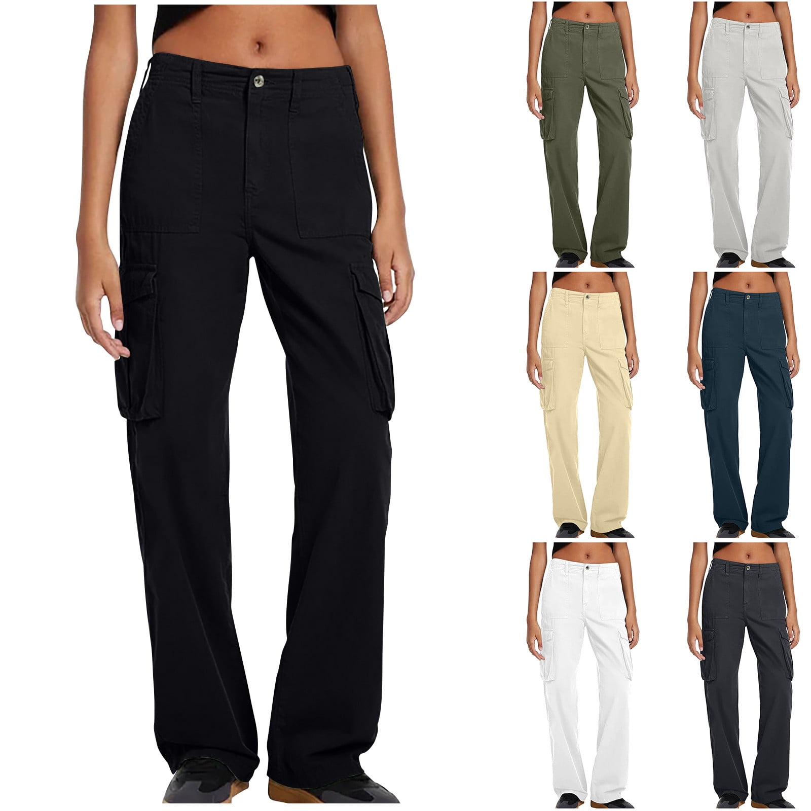 Aufmer Pants for Women Clearance High Waist Cargo Pants Long Plain