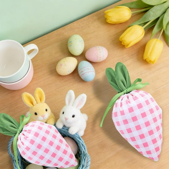 Aufmer Polyester Easter Goodie Bag, Drawstring Gift Pouch, Reusable Candy Sack for Kids Holiday Celebration