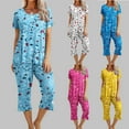 thumbnail image 1 of Aufmer Silk Pajamas for Women Short Sleeve Round Neck Print Multicolor Nightgown Set Printing Sleepshirt and Pants Sets Loungewear with Pockets, 1 of 9
