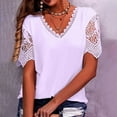 thumbnail image 1 of Aufmer Summer and Fall Tops for Women 2023 Trendy Soft and Durable Misses Casual Solid Short Sleeve V-Neck Lace Stitching Pullover Blouse T-Shirt Tops, 1 of 6
