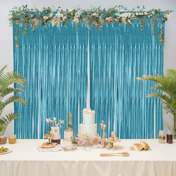 Aufmer Tinsel Party Curtain, Metallic Fringe Backdrop for Venue Decoration, Iridescent Streamer Door Curtain for Birthday Wedding Holiday