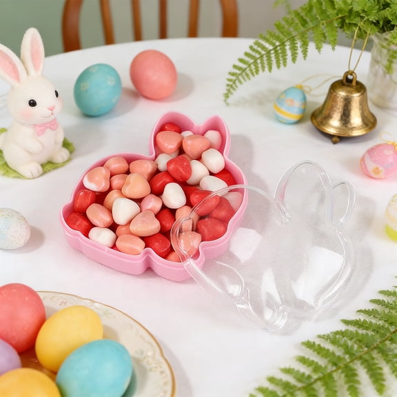 Aufmer Transparent Easter Bunny Storage Box Practical Container For Candy Snacks Small Gifts And Holiday Treats Durable Plastic Organizer For Home Festival Use, Pink