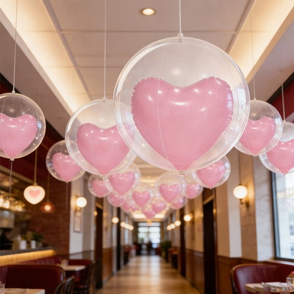 Aufmer Valentines Day Inflatable Heart Balloon, Clear PVC Bubble Ball With Inside Confetti Hearts, Giant Love Shape Decor, Party Decoration Floating Orb, Romantic Holiday Favor