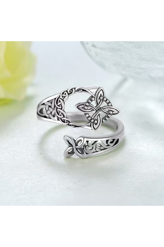 Women Knot Ring, Open Adjustable Knuckle Ring for Middle Finger Thumb, Hollow Out Celtic Jewelry, Vintage Band Stackable Rings, Silver Gold Tone Statement Piece, St Patrick Day Present