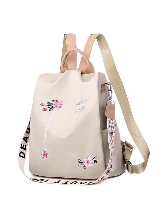 Women's Lightweight Zippered Pockets Oxford fabric Travel Backpack, Khaki