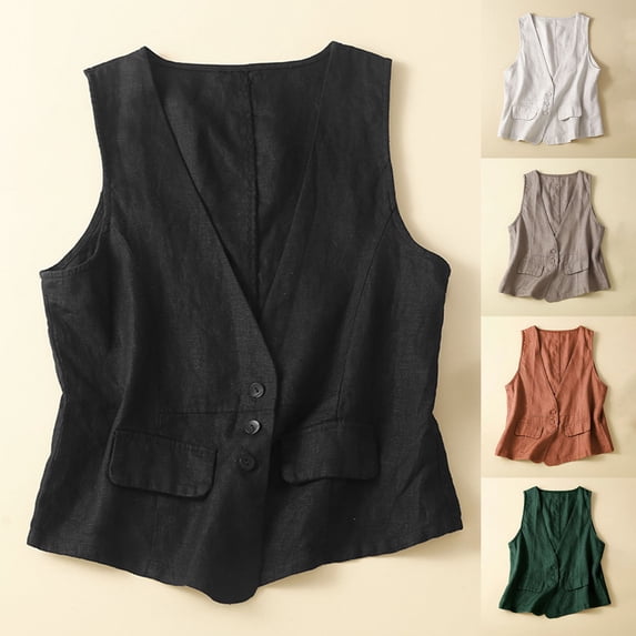 Aufmer Womens Cardigan Sweater Coats Clearance Sleeveless Plain Solid Button Short Open Front Top Denim Cotton Linen Vest Waistcoat Trend Casual Denim Vest Cardigan