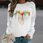 JACENVLY Aufmer Womens Long Sleeve Juniors Clearance Multicolor Print Long Sleeve Round Neck Button Front Sweaters for Women Fashion Casual Ladies Sweatshirt Tops Blouse