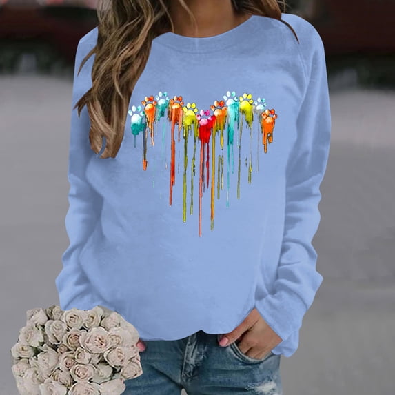 Aufmer Womens Long Sleeve Tees Multicolor Print Long Sleeve Round Neck Button Front Sweaters for Women Fashion Casual Ladies Sweatshirt Tops Blouse
