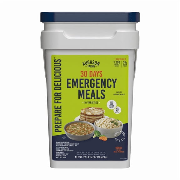 Augason Farms 30 Day Emergency Food Supply Kit - 1 Person Survival Meal kit - Dehydrated Meals with Long Shelf Life - Just Add Water - Ideal for Prepping, Camping, Emergency Use - 194 Servings