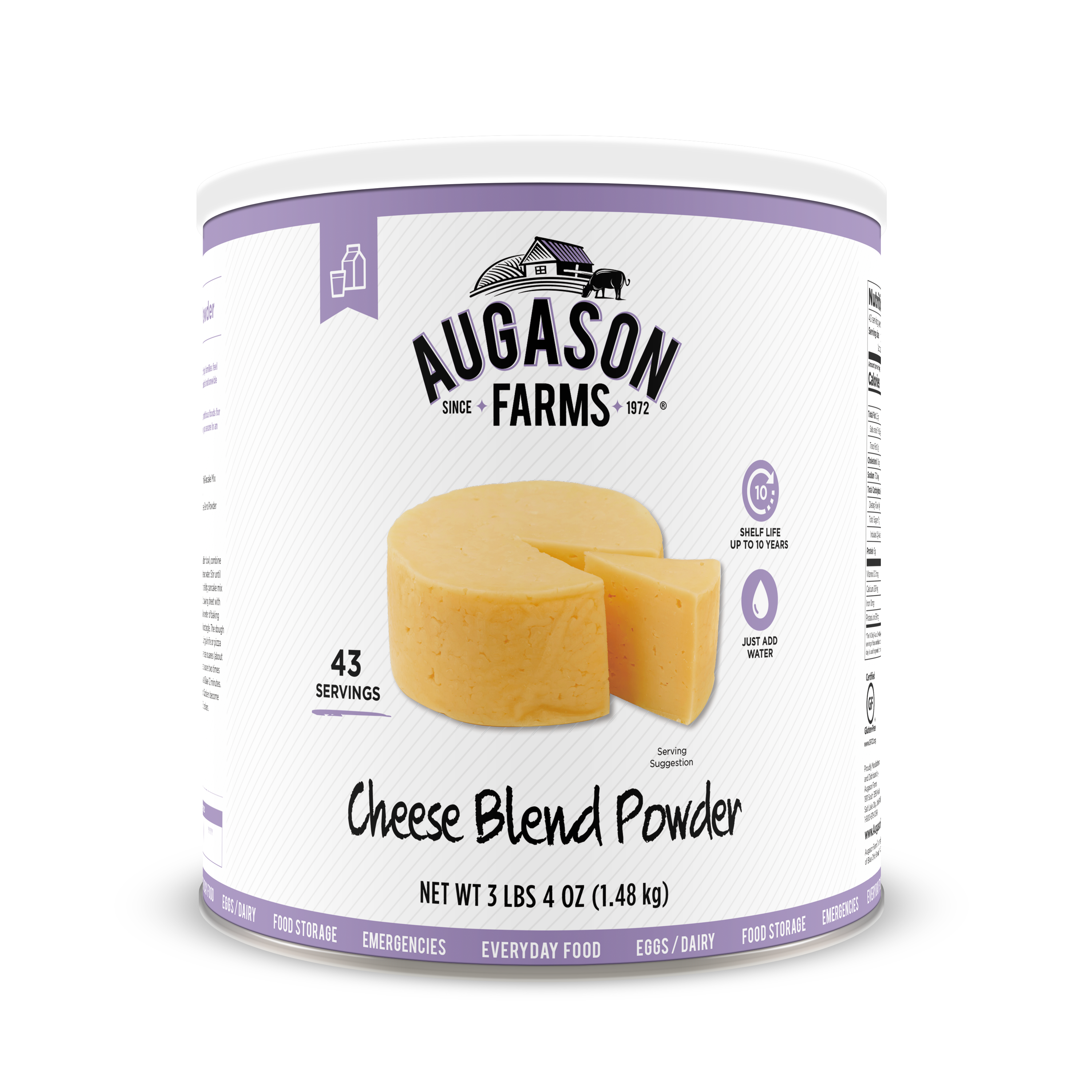 Augason Farms Cheese Blend Powder Certified Gluten Free Long Term Food Storage Everyday Meal Prep Large Can - image 1 of 9