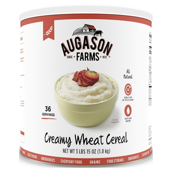 Augason Farms Creamy Wheat Cereal Can Emergency Food Supply, 55 Servings, 10 Year Shelf Life - Instant Breakfast Food and Healthy Snack
