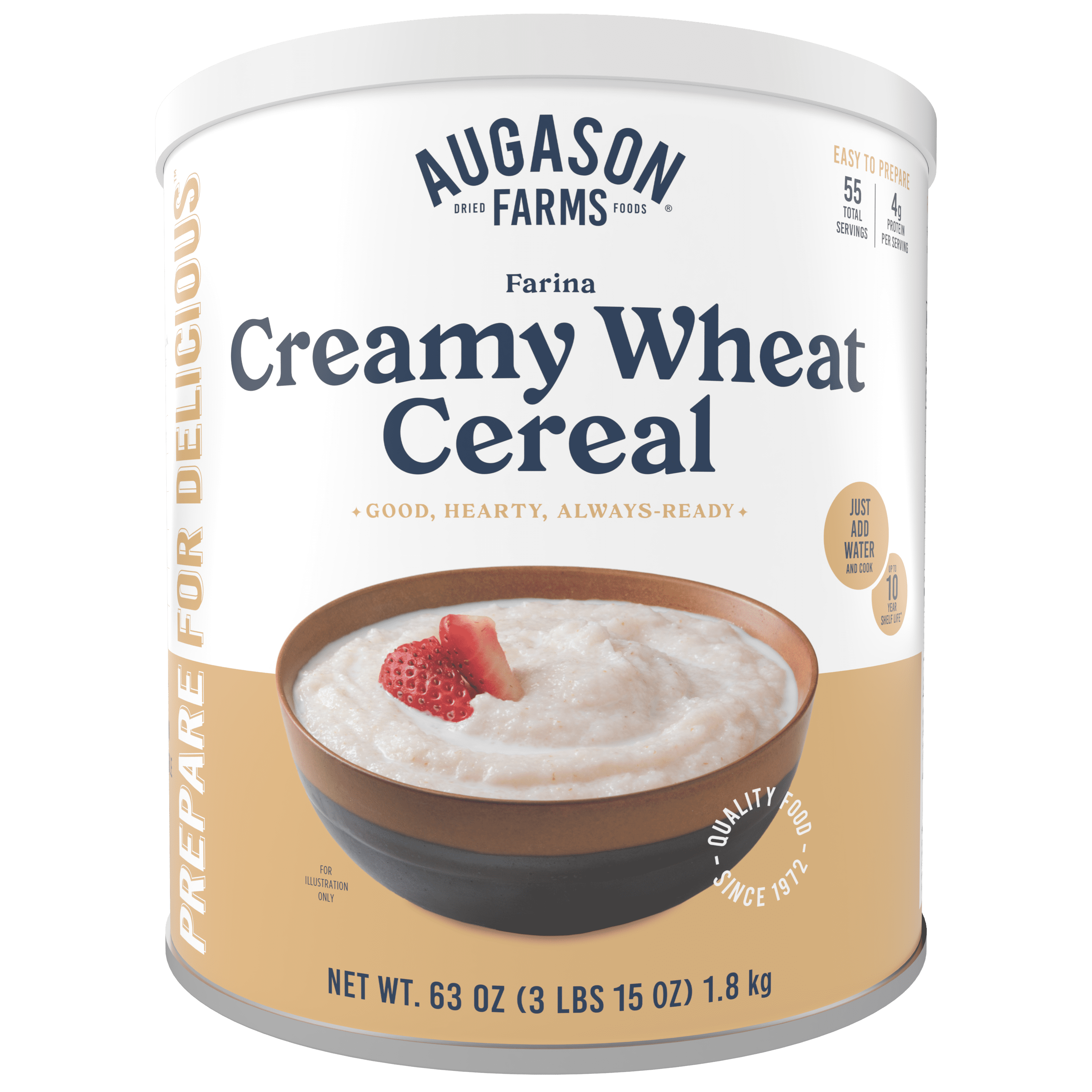 Augason Farms Creamy Wheat Cereal Can Emergency Food Supply, 55 Servings, 10 Year Shelf Life - Instant Breakfast Food and Healthy Snack