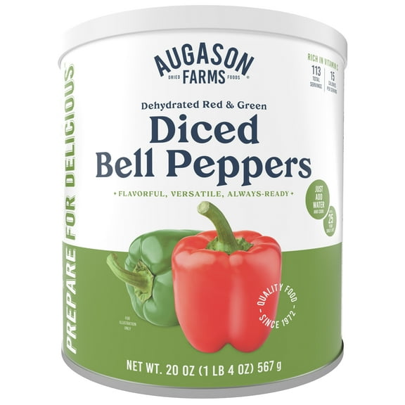 Augason Farms Dehydrated Red and Green Diced Bell Peppers Can, Emergency Food Supply, Everyday Meals, 113 Servings