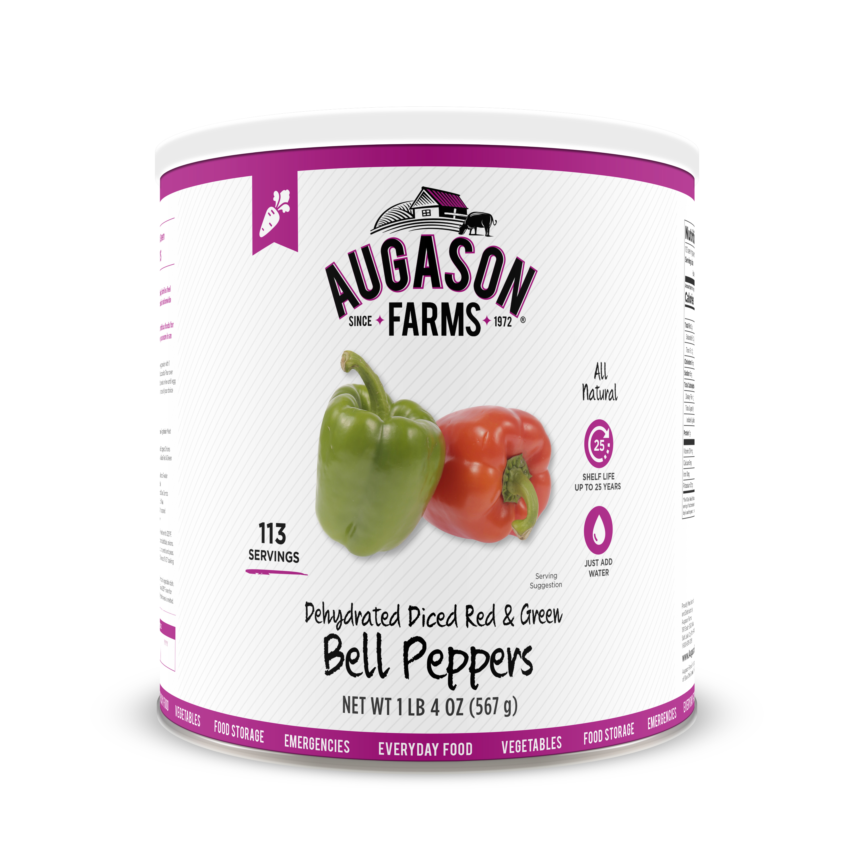 Augason Farms Dehydrated Diced Red & Green Bell Peppers 1 lb 4 oz No. 10 Can - image 1 of 7