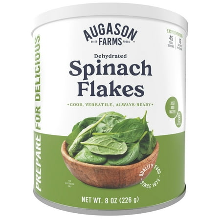 Dehydrated Spinach Flakes Emergency Food Supply, 45 Servings, 25 Year Shelf Life, 15 Calories per Serving - Dehydrated Meals, Survival Food Camping Essentials Can