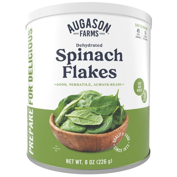 Dehydrated Spinach Flakes Emergency Food Supply, 45 Servings, 25 Year Shelf Life, 15 Calories per Serving - Dehydrated Meals, Survival Food Camping Essentials Can