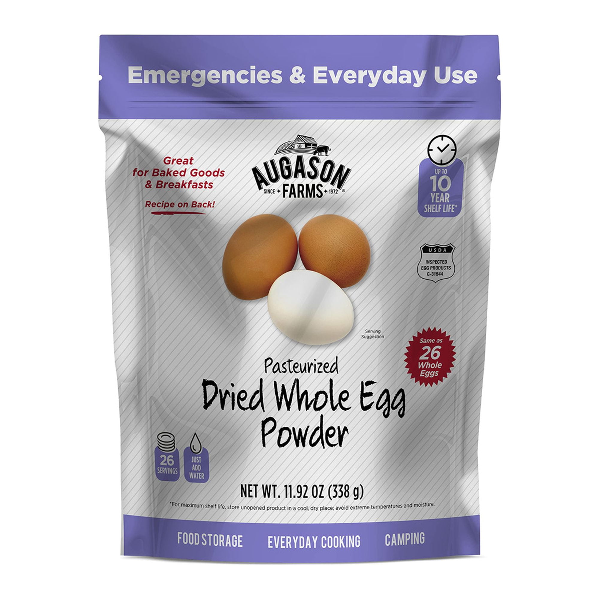 Augason Farms Dried Whole Egg Powder Resealable Pouch Emergency Food