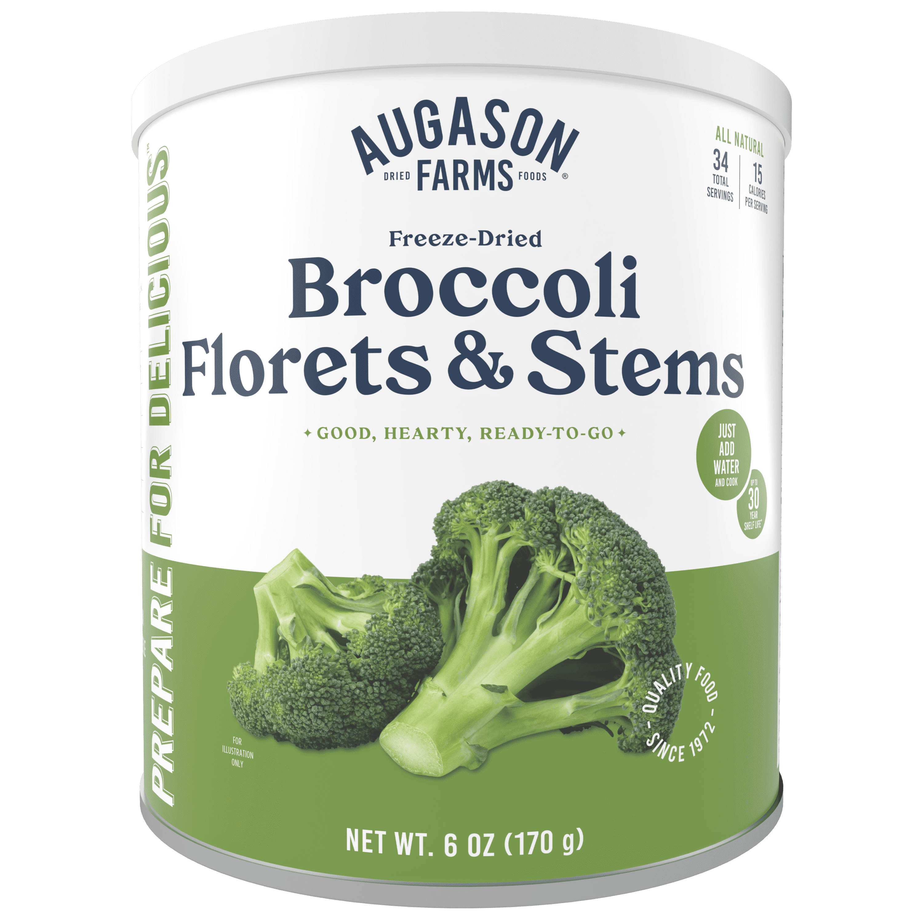 Augason Farms Freeze Dried Broccoli Florets and Stems Can, Emergency Food Supply, Everyday Meals, 34 Servings