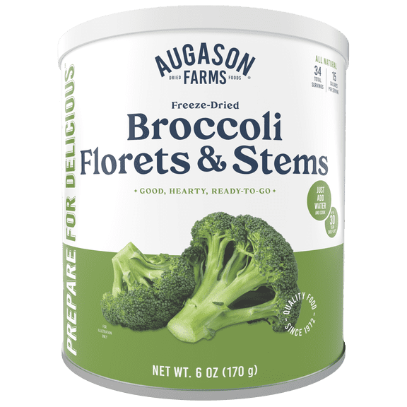 Augason Farms Freeze Dried Broccoli Florets and Stems Can, Emergency Food Supply, Everyday Meals, 34 Servings