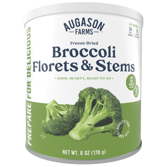 Augason Farms Freeze Dried Broccoli Florets and Stems Can, Emergency Food Supply, Everyday Meals, 34 Servings