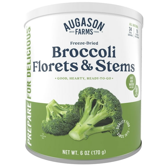 Augason Farms Freeze Dried Broccoli Florets and Stems Can, Emergency Food Supply, Everyday Meals, 34 Servings