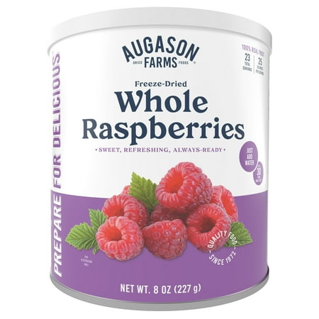Augason Farms Freeze Dried Whole Raspberries Can, Emergency Food Supply, Everyday Meals, 23 Servings