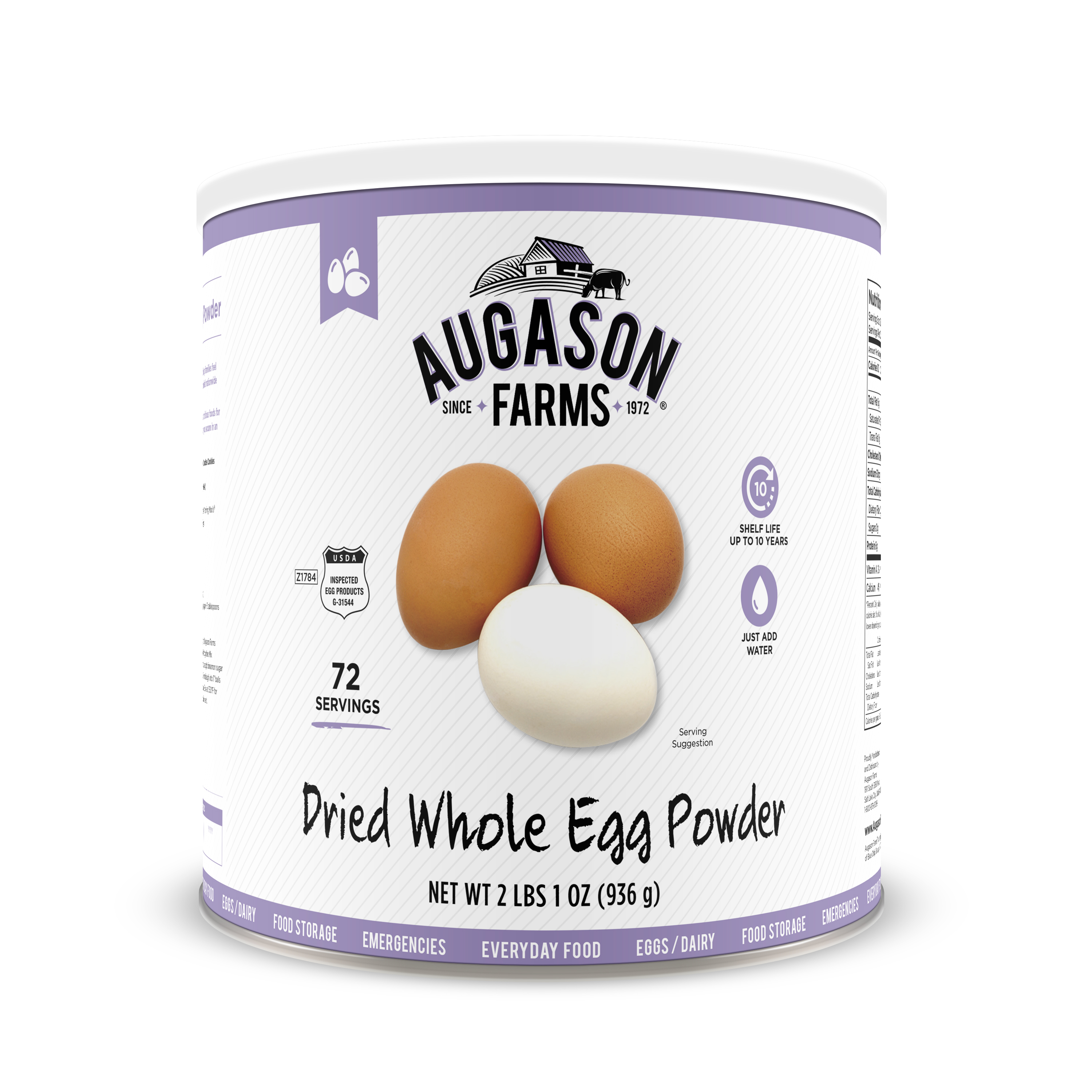 Augason Farms Gluten Free, Dried Whole Powdered Eggs, 2 lbs- 1 oz Can - image 1 of 10