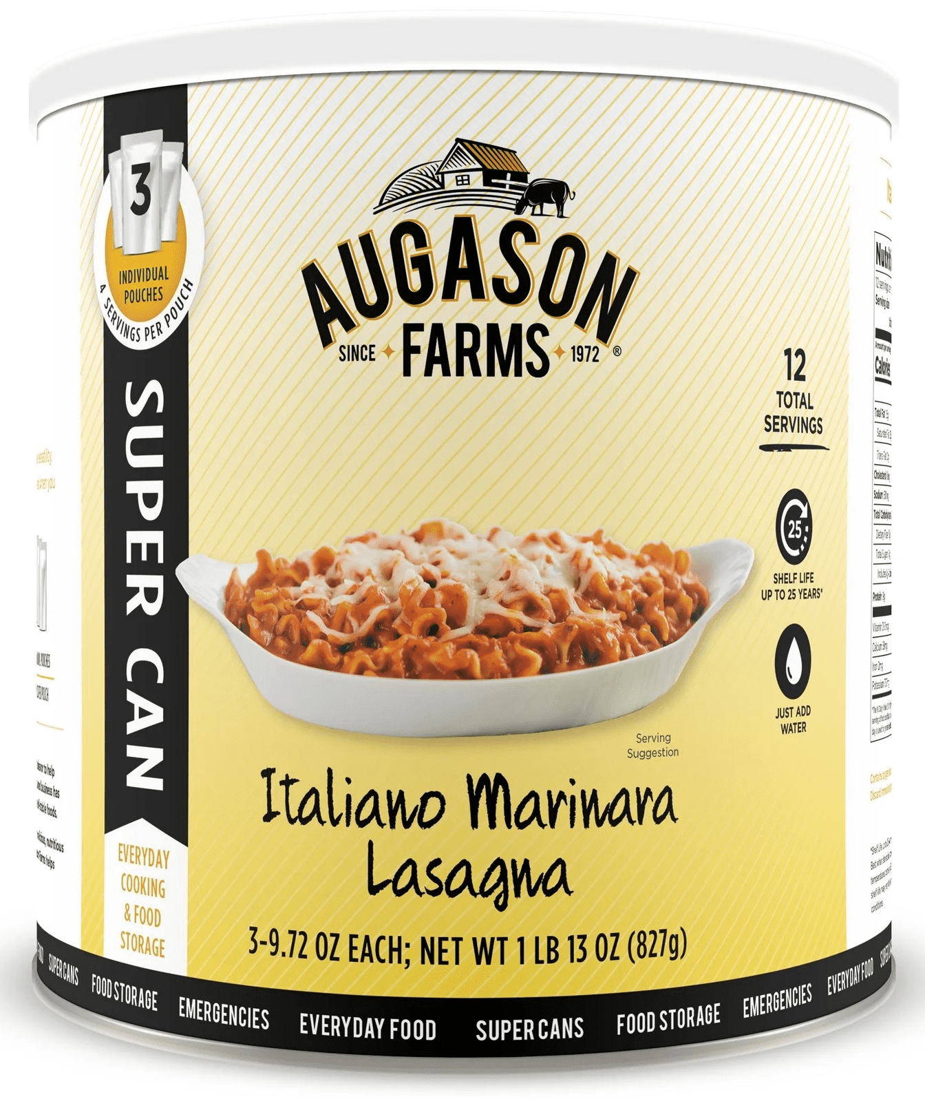 Augason Farms Italiano Marinara Lasagna SUPER CAN ( 3 Pouches )