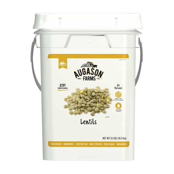 Augason Farms Lentil Beans Emergency Bulk Food Storage 24 Pound 4-Gallon Pail 231 Servings