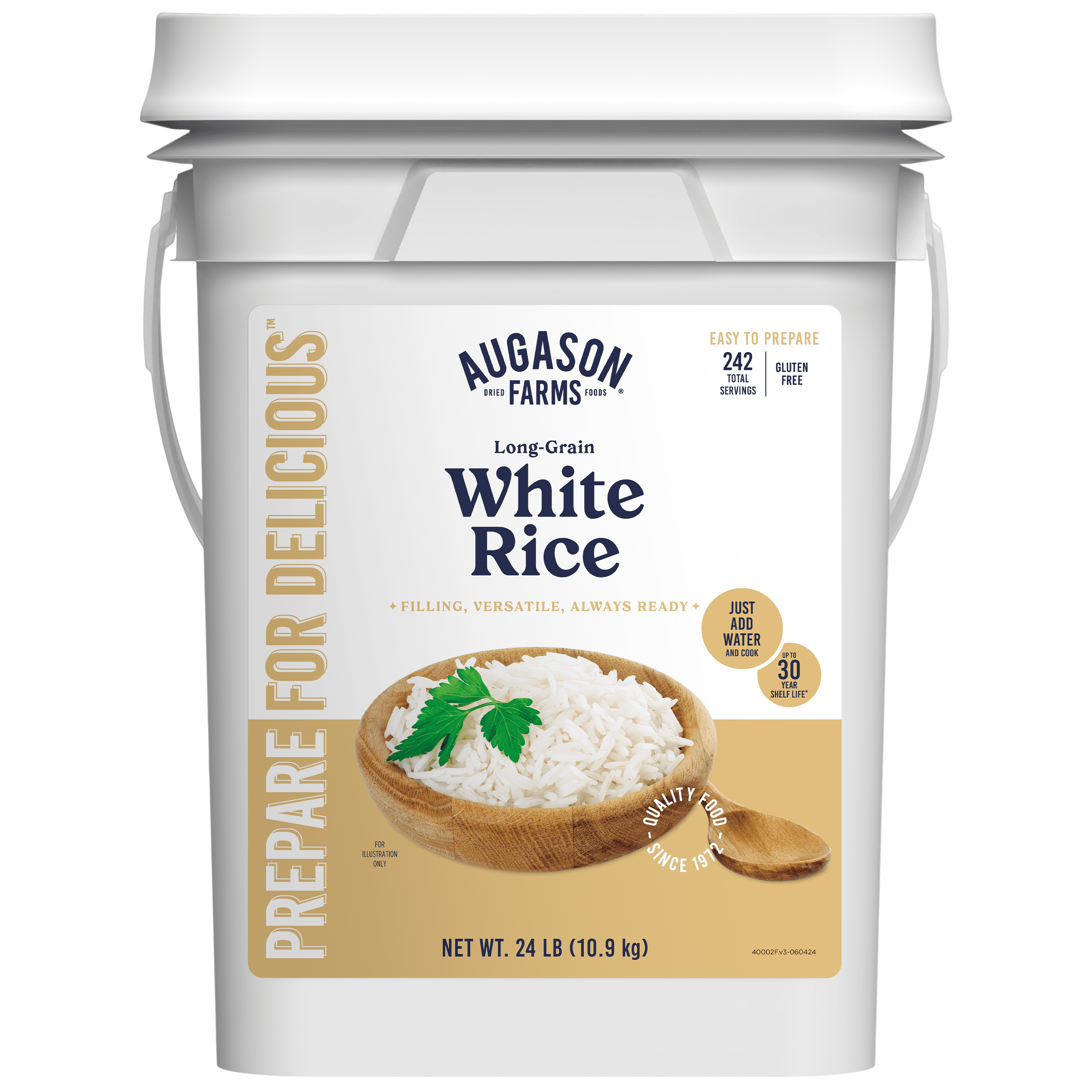 Long-Grain White Rice Emergency Food Supply, 242 Servings, 30 Year Shelf Life, Certified Gluten Free Rice - Dehydrated Meals, Survival Food Camping Essentials Bucket