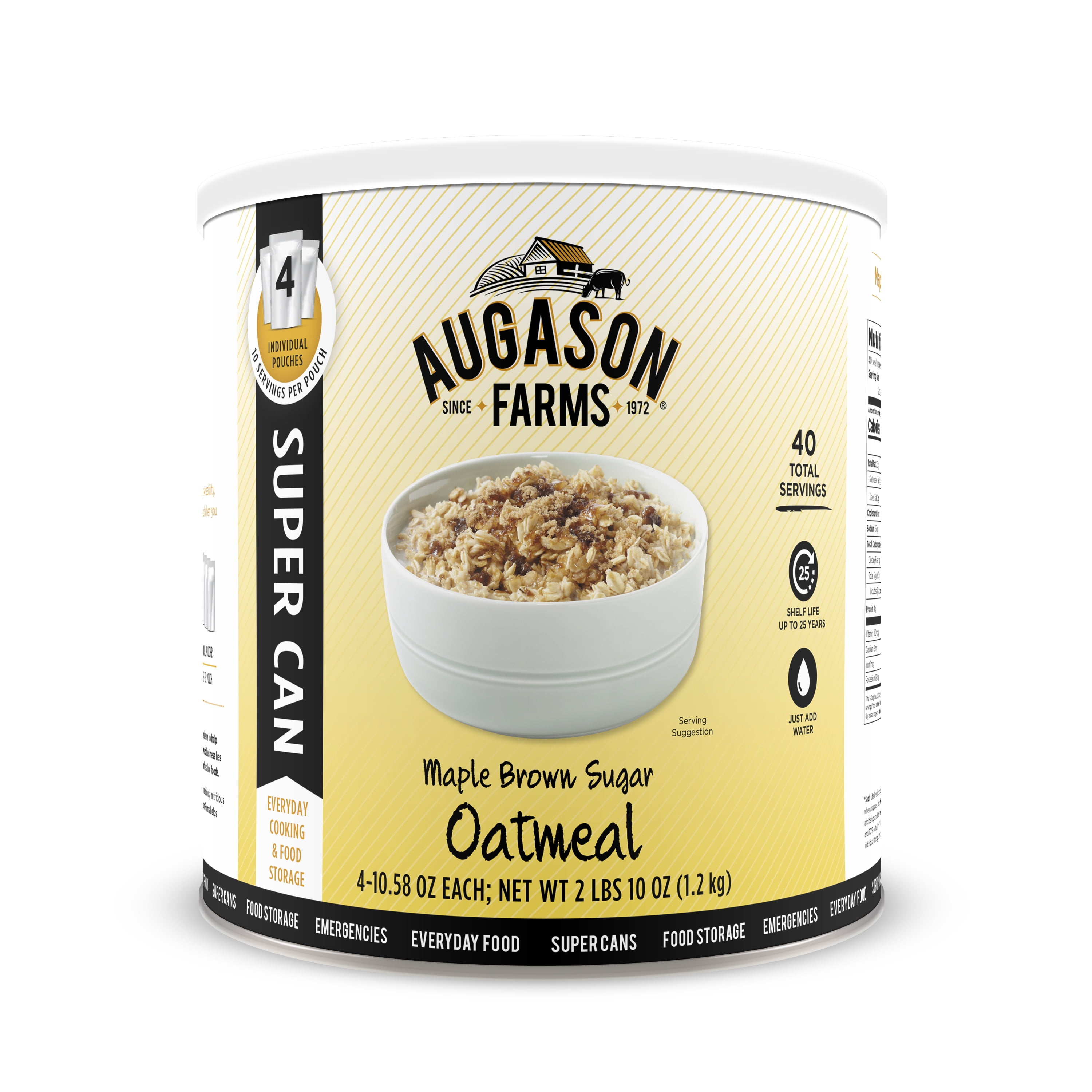 Augason Farms Maple Brown Sugar Instant Oatmeal, 12.3 oz, Pouch