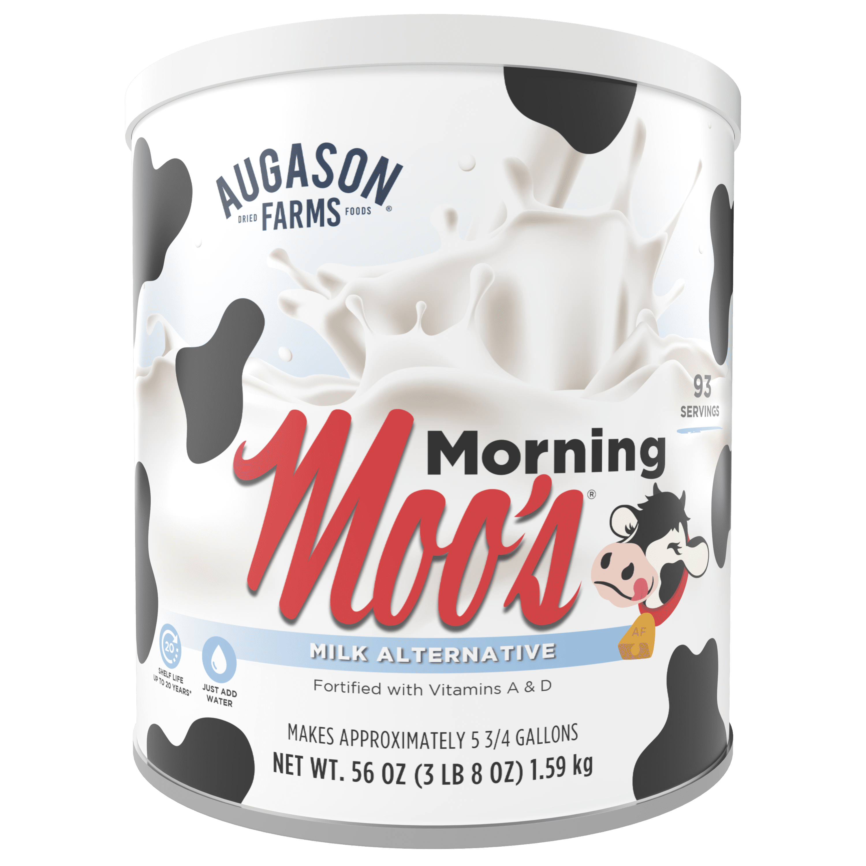 Morning Moo’s Milk Alternative Can, 93 Servings, 20 Year Shelf Life, Certified Gluten Free - Canned Vitamin-Fortified Whey-Based Milk Powder for Drinking and Baking, Emergency Food Supplies