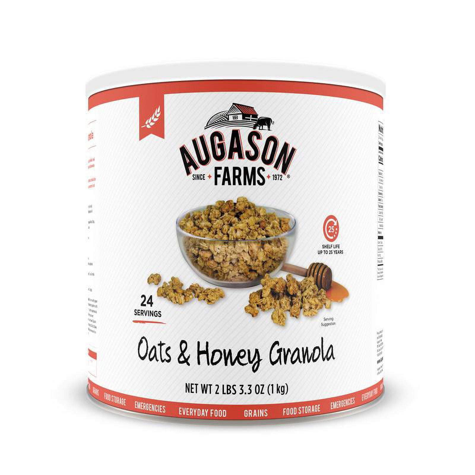 Augason Farms Oats & Honey Granola, Survival Food and Everyday Snacking, 2 lb 3 oz Can
