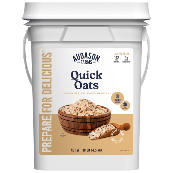 Quick Oats Emergency Food Supply, 113 Servings, 30 Year Shelf Life, 4 Grams of Fiber per Serving - Dehydrated Meals, Survival Food Camping Essentials, 4 Gallon Bucket, Just Add Water