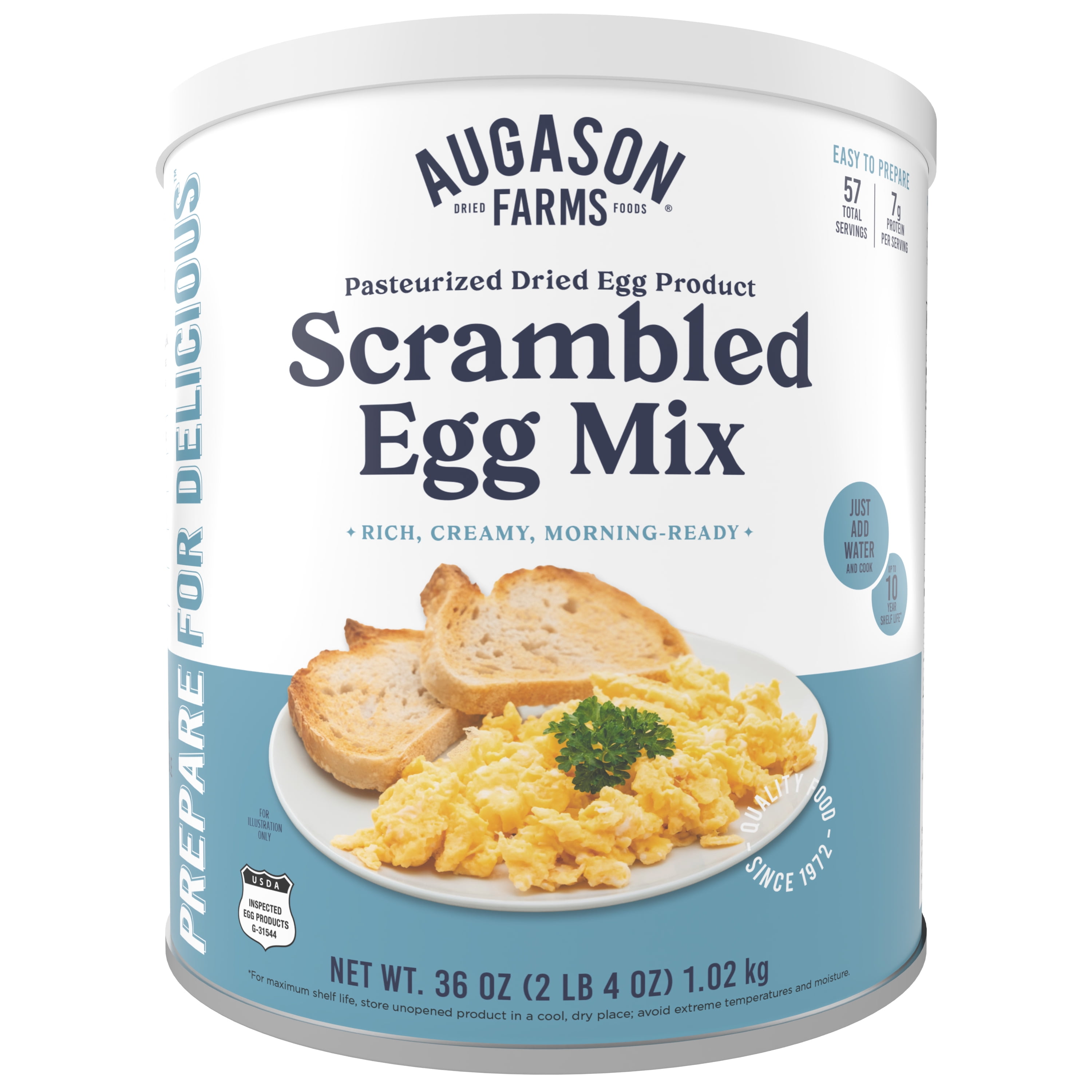 Pasteurized Dried Scrambled Egg Mix Emergency Food Supply, 57 Servings, 10 Year Shelf Life, 7g Protein per Serving - Dry Whole Egg Powder Blend, Ingredient for Baking and Cooking