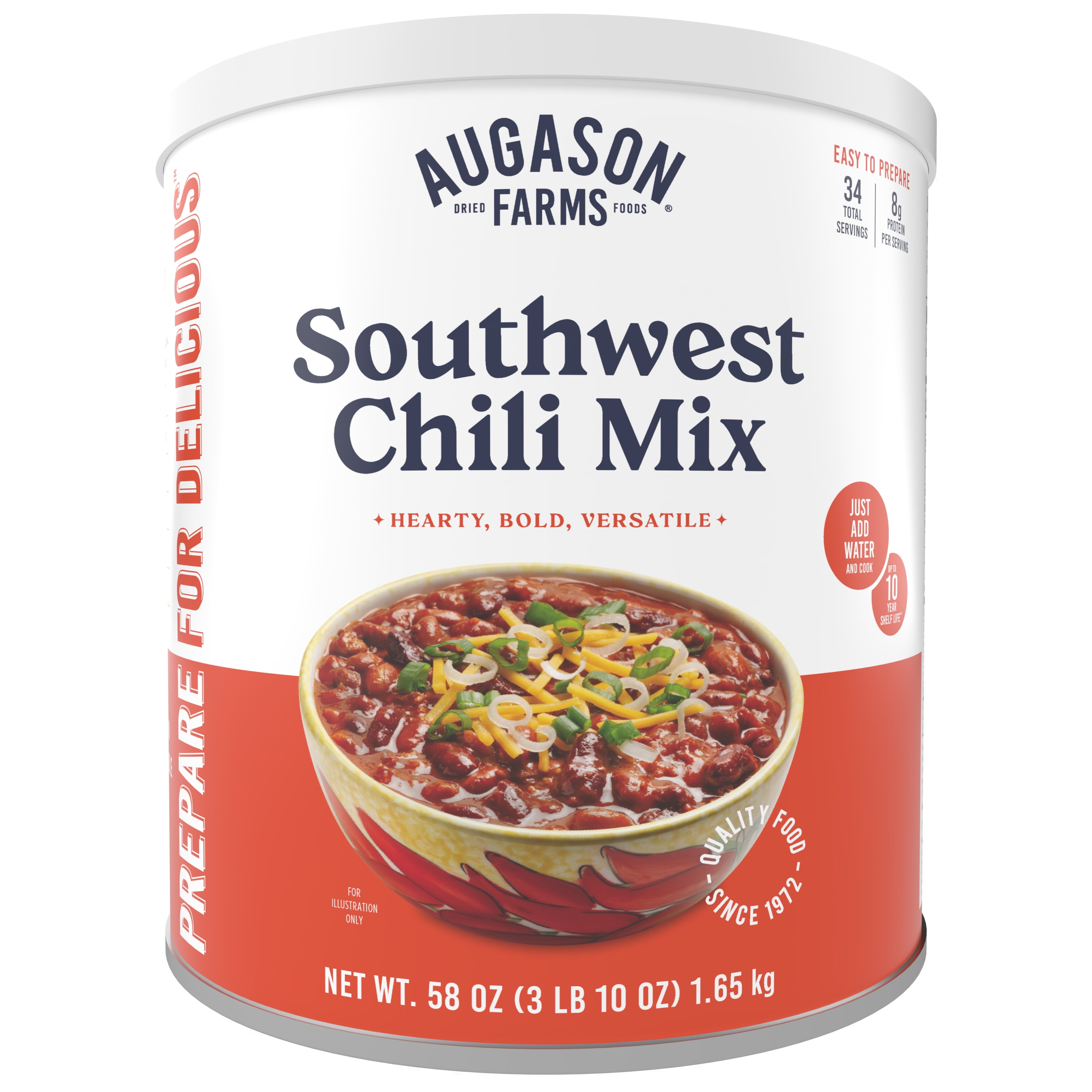 Southwest Chili Mix Emergency Food Supply, 34 Servings, 10 Year Shelf Life, 8 Grams of Protein per Serving, Certified Gluten Free - Dehydrated Meals, Survival Food Camping Essentials Can