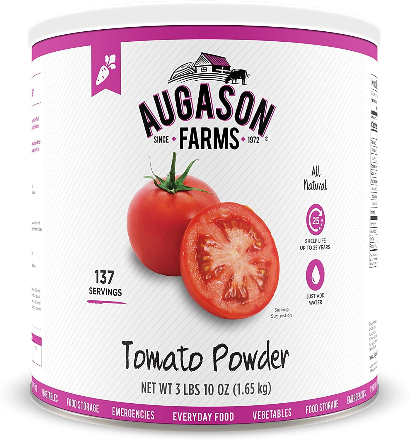 Augason Farms Tomato Powder Emergency Food Storage 3 lbs 10 oz No. 10 Can