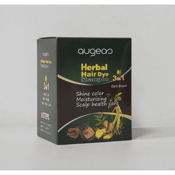 Augeas Herbal Hair Dye Shampoo 3in1 Shine Dark Brown Color Moisturizing Hair Care 10 Pcs