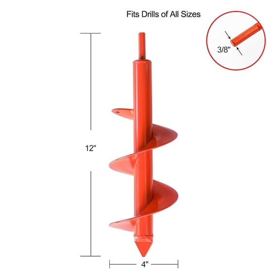 Auger Drill Bit for Planting 4"(D) x12(L), Garden Ground Earth Spiral Drill Bit for 3/8" Hex Drive Drill, for Post Hole Digger Bulb Bedding Digging Plant Rapid Planter