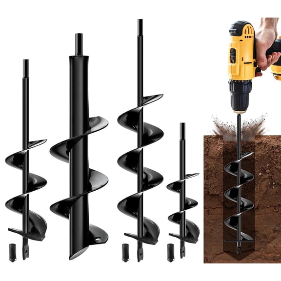 Auger Drill Bit for Planting, 4 Pack Garden Augers - 1.6x8.7, 2x14.6, 2.4x16.5, 3.5x15.8 Inch, Spiral Earth Auger for Bulb Planter Tool and Post Hole Digger, Compatible with 3/8" Hex Drive